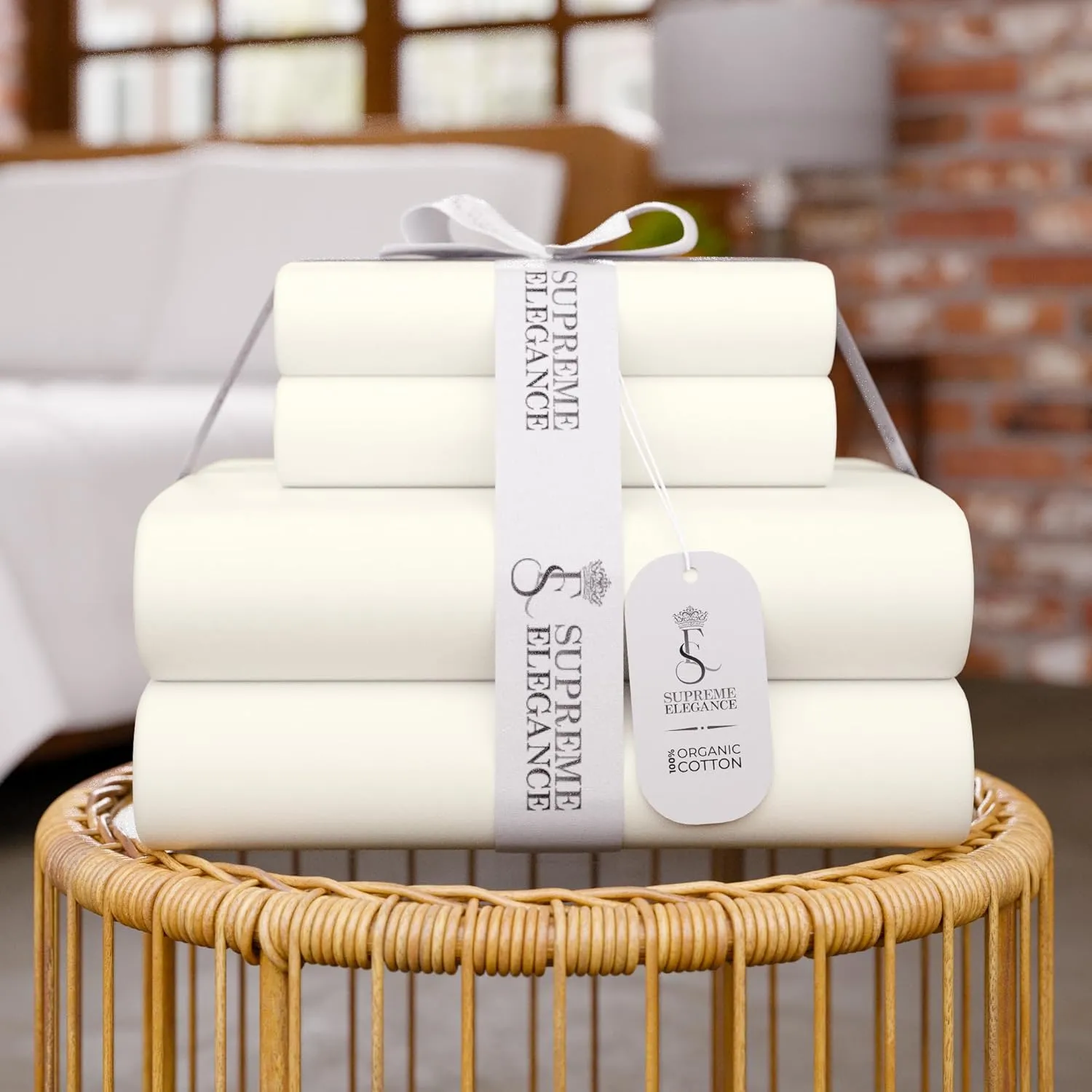 100% Cotton Full Size Bed Sheets, Organic Cotton Ivory Sheet Set, Cool & Crisp Percale Sheets, Lightweight & Breathable, Deep Pockets