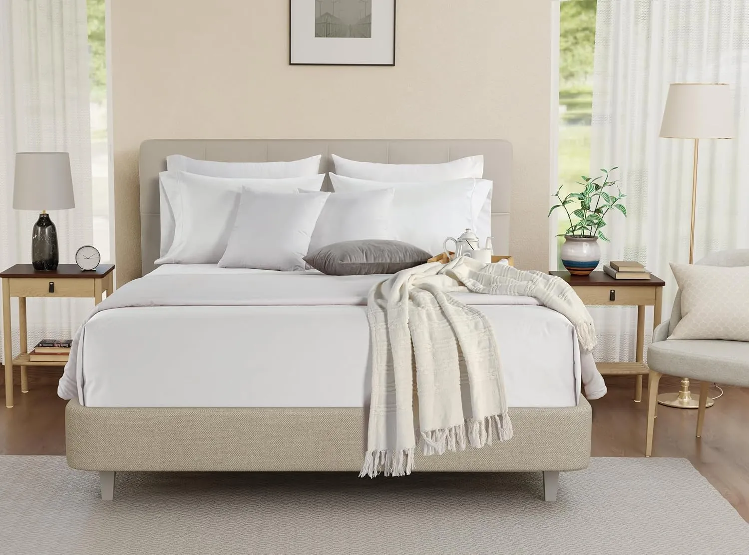 100% Egyptian Cotton Sheets King Size Sheets Set with Fully Elasticated Fitted Sheet & Pillowcase sets, 800 TC Hotel Collection Deep Pocket King Sheet Set, No Pill Soft Breathable Luxury White Bedding