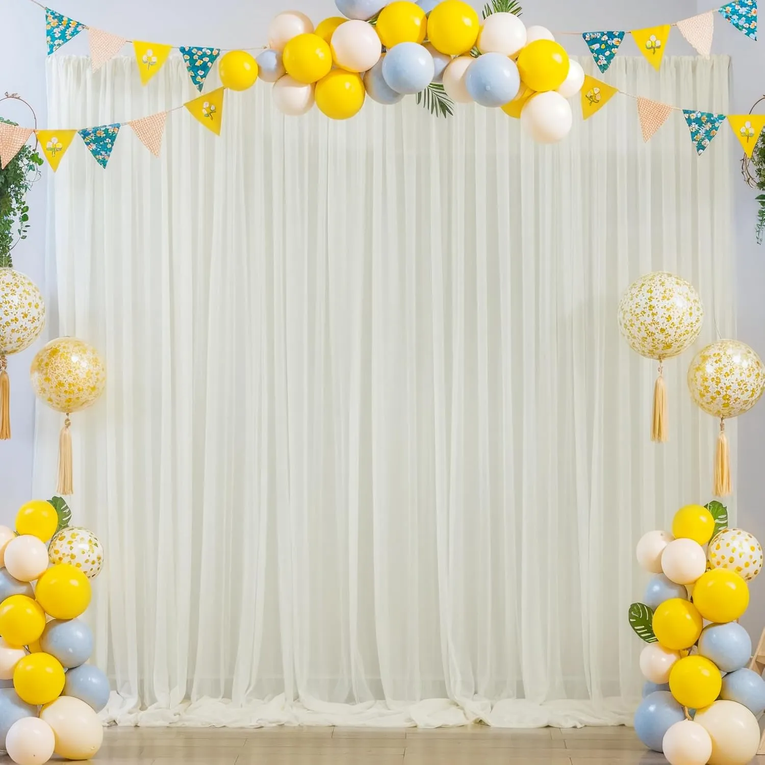 10x10ft Ivory Tulle Backdrop Curtain for Parites, Sheer Backdrop Curtains for Wedding Baby Shower Birthday Party Photo Shoot Decorations