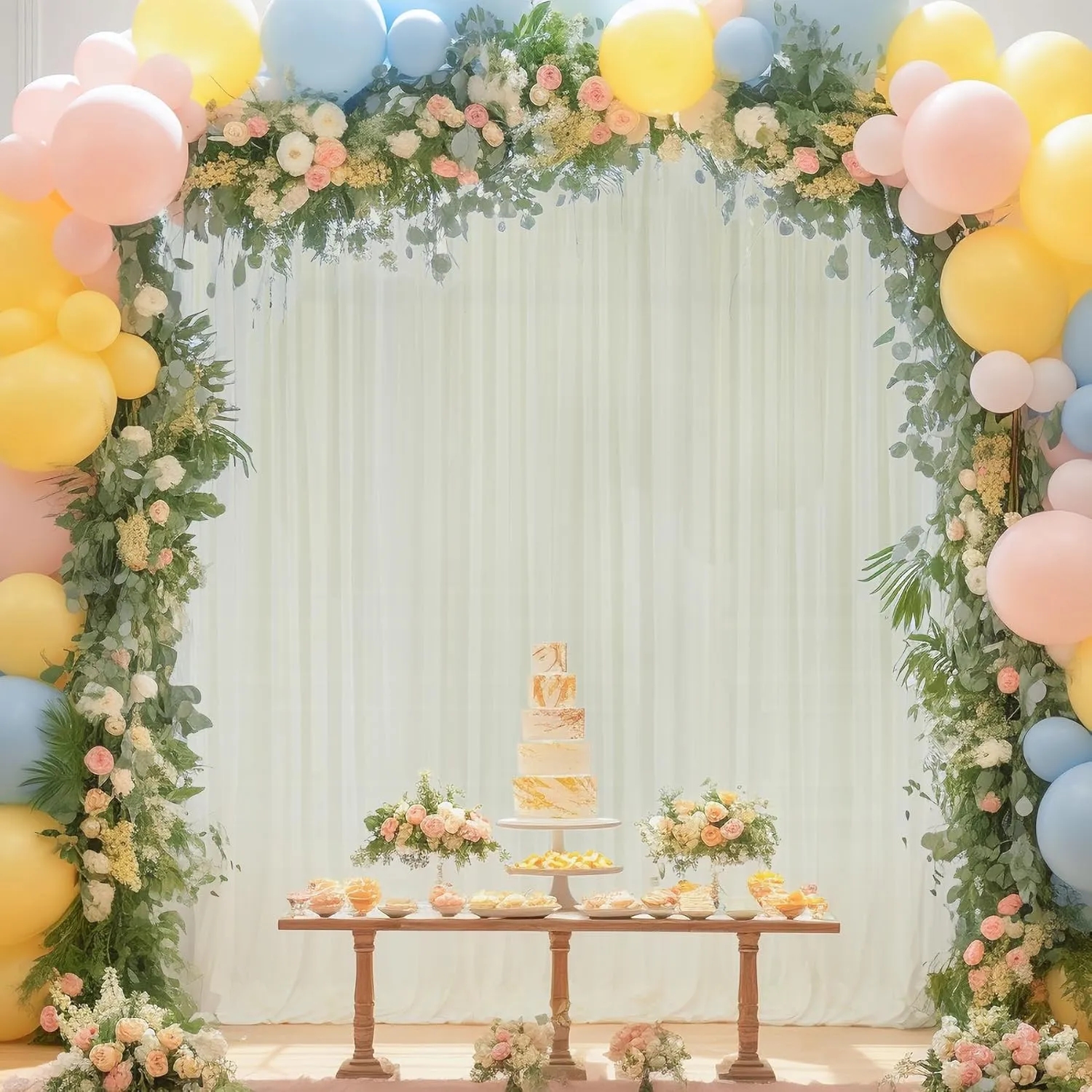 10x10ft Ivory Tulle Backdrop Curtain for Parites, Sheer Backdrop Curtains for Wedding Baby Shower Birthday Party Photo Shoot Decorations
