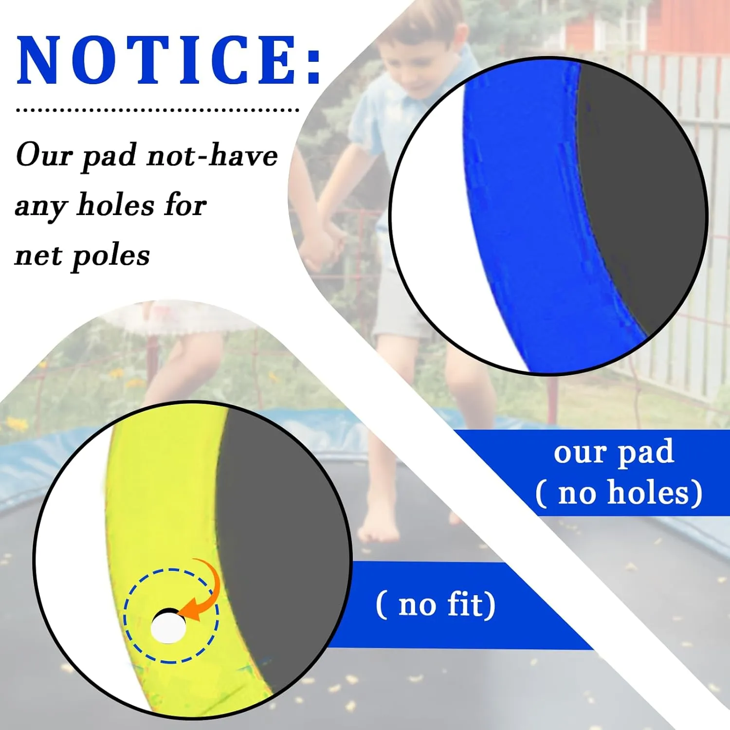12FT 14FT 15FT Trampoline Pad Replacement Upgraded Trampoline Spring Cover, 16FT Foam Trampoline Safety Padding Round, Waterproof Tear-Resistant, No Holes for Pole