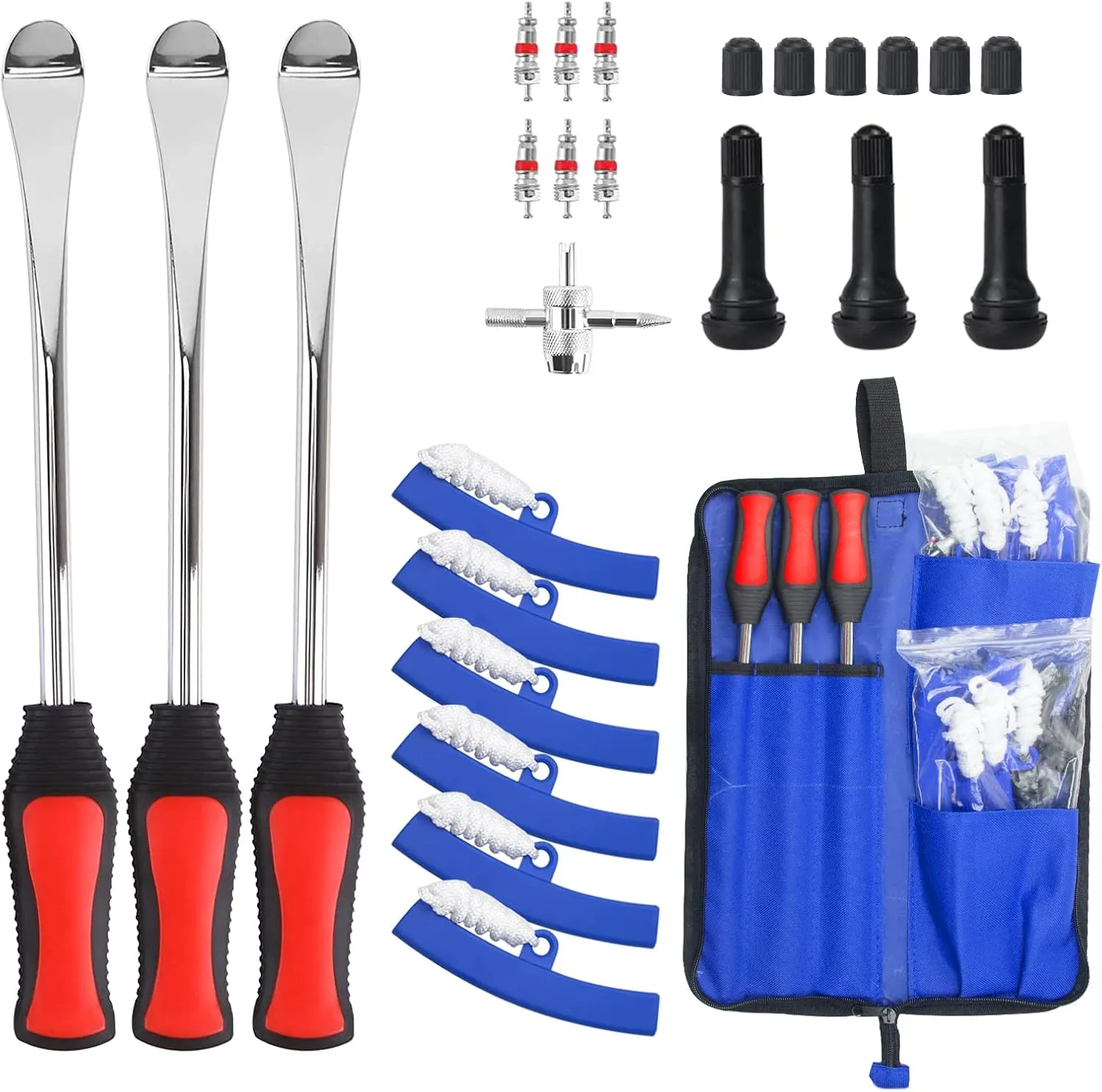 14.5" Tire Spoons Kit Motorcycle Tire Changing Tools for Dirt Bike ATV Lawn Mower | with Durable Bag 3 Tire Spoons 6 Rim Protectors 6 Valve Cores 3 TR414 1 Valve 6 Valve caps