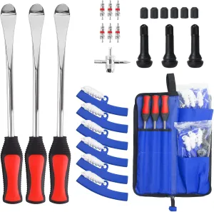 14.5" Tire Spoons Kit Motorcycle Tire Changing Tools for Dirt Bike ATV Lawn Mower | with Durable Bag 3 Tire Spoons 6 Rim Protectors 6 Valve Cores 3 TR414 1 Valve 6 Valve caps