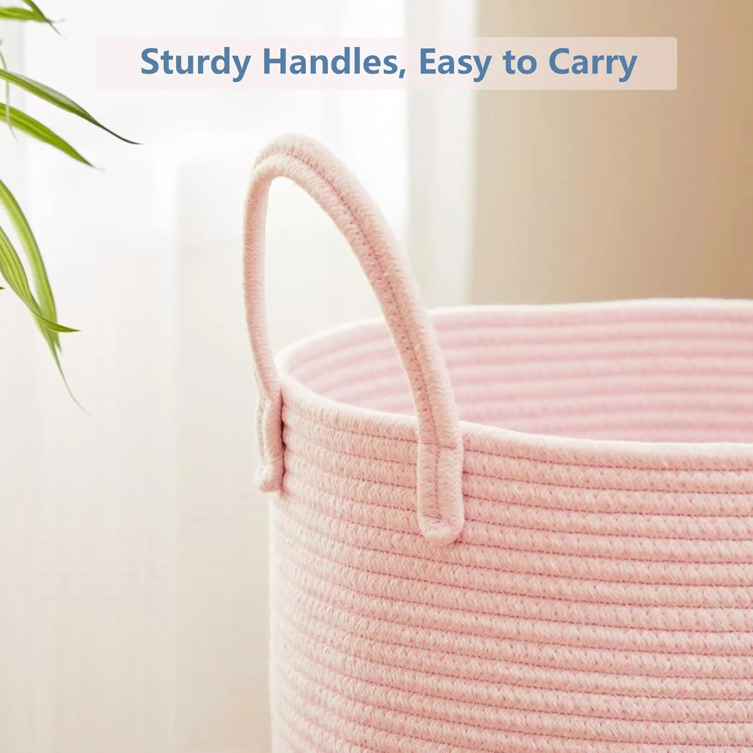 15Dx20H inches Large Pink Hamper Laundry Basket for Baby Kids Woven Rope Nursery Hamper for Girls Room Bedroom Kawaii Laundry Bin 60L Capacity