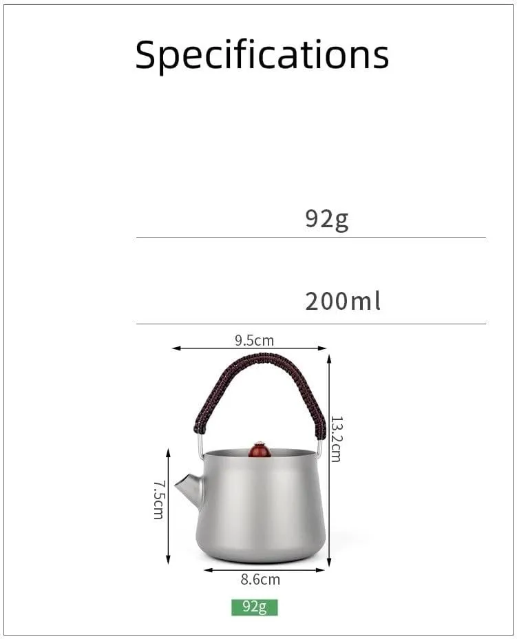 1PC Outdoor Pure Titanium Kettle 200ML Convenient Coffee Pot Teapot
