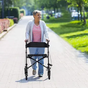 2 in 1 Rollator Walker & Wheelchair, Folding Wheeled Walking Frame with Brake, Storage Bag, Adjustable Handle and Backrest, Lightweight Mobility Aid for Elderly Handicapped