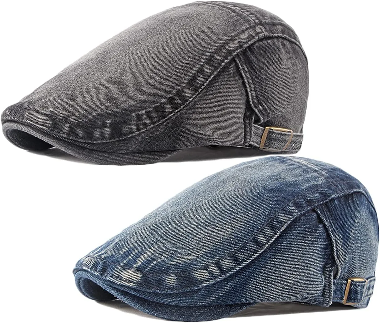 2 Pack Mens Denim Cotton Newsboy Cap Ivy Gatsby Driving Hunting Cabbie Hats