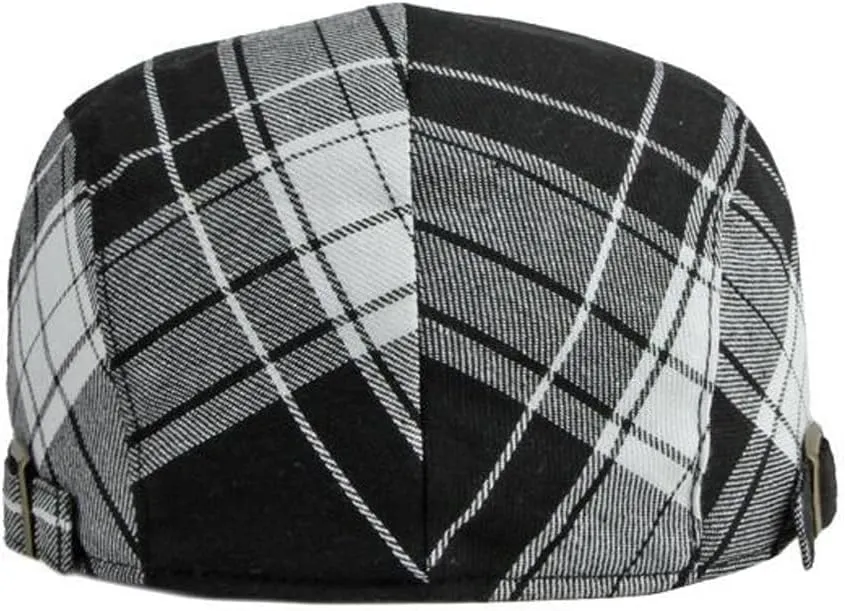 2 Pack Men's Newsboy Flat Cap Adjustable Plaid Ivy Gatsby Cabbie Driving Golf Hat Beret
