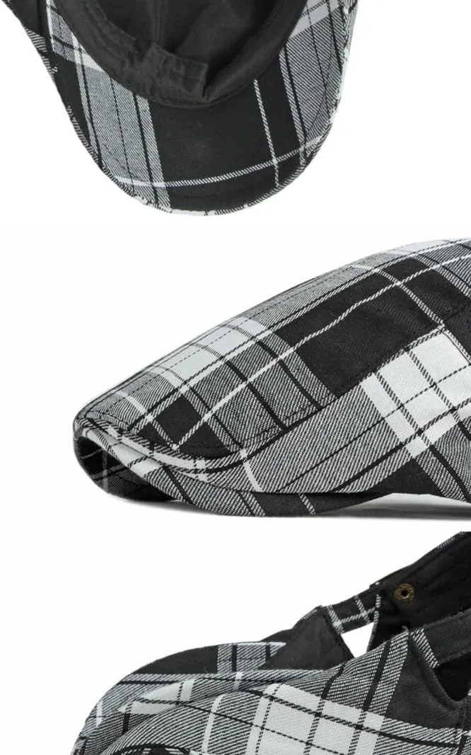 2 Pack Men's Newsboy Flat Cap Adjustable Plaid Ivy Gatsby Cabbie Driving Golf Hat Beret