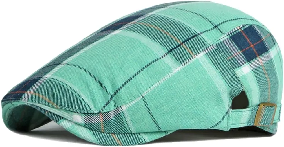 2 Pack Men's Newsboy Flat Cap Adjustable Plaid Ivy Gatsby Cabbie Driving Golf Hat Beret