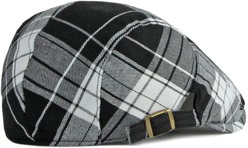 2 Pack Men's Newsboy Flat Cap Adjustable Plaid Ivy Gatsby Cabbie Driving Golf Hat Beret