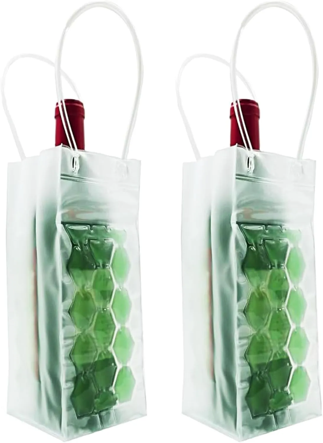 2 Pack Wine Cooler Bags with Gel Ice Packs - Reusable Freezer Bags for Red, White, Champagne & Sparkling Wine - Portable Chiller for Parties, Picnics, Travel (Green)