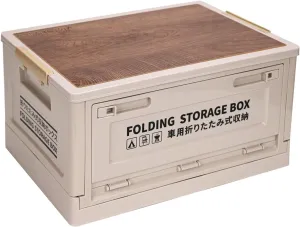 25 Quart Foldable Plastic Storage Bin with Imitation Wooden Lid Foldable and Stackable Storage Box Organizer for Outdoor Camping Home and Office