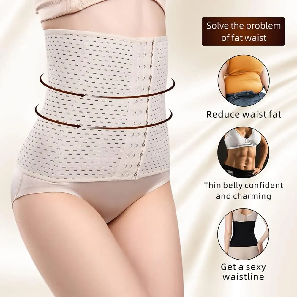 2PCS Waist Trainer,3 Hook 4 Steel Bones Corset Shapewear Body Shaper Corset, Tummy Control Girdle Band Steel Boned