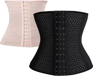2PCS Waist Trainer,3 Hook 4 Steel Bones Corset Shapewear Body Shaper Corset, Tummy Control Girdle Band Steel Boned