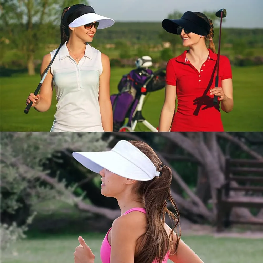 2PCS Wide Brim Sun Visor Hat Women Large UV Protective Golf Beach Cap, Korea Design