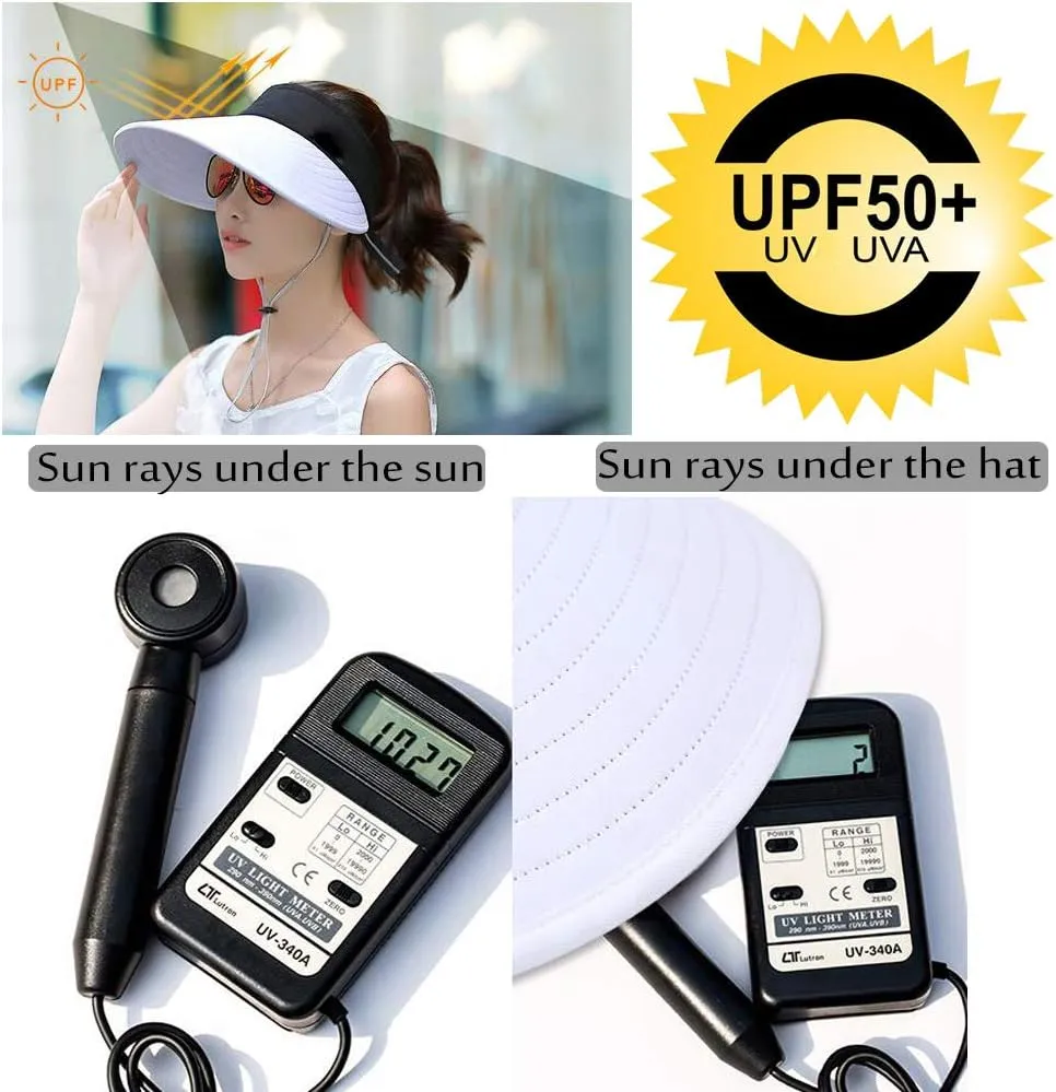 2PCS Wide Brim Sun Visor Hat Women Large UV Protective Golf Beach Cap, Korea Design
