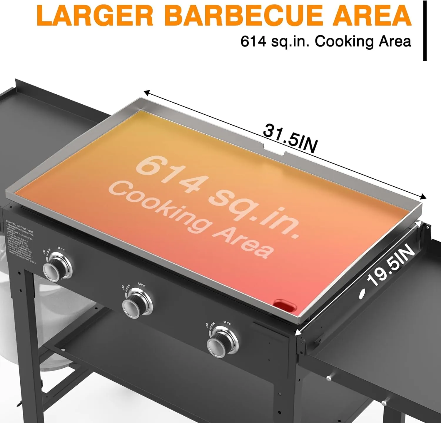 3 Burner Foldable Gas Griddle, 32 Inch Stainless Steel Portable Detachable Propane Griddle, 45,000 BTU Flat Top Barbecue Grill with Side Shelves for Camping
