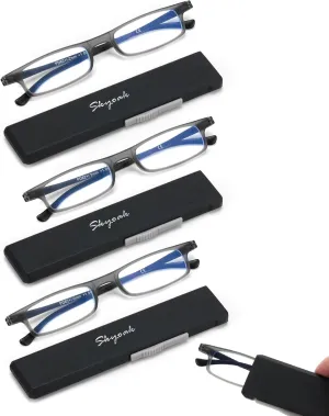 3 Pack Ultra thin Lightweight Folding Reading Glasses Women Men TR90 Blue Light Blocking Anti UV/Eyestrain Foldable Compact Computer Readers Portable Unique Stretchable Slim Flat case Gunmetal  2.5