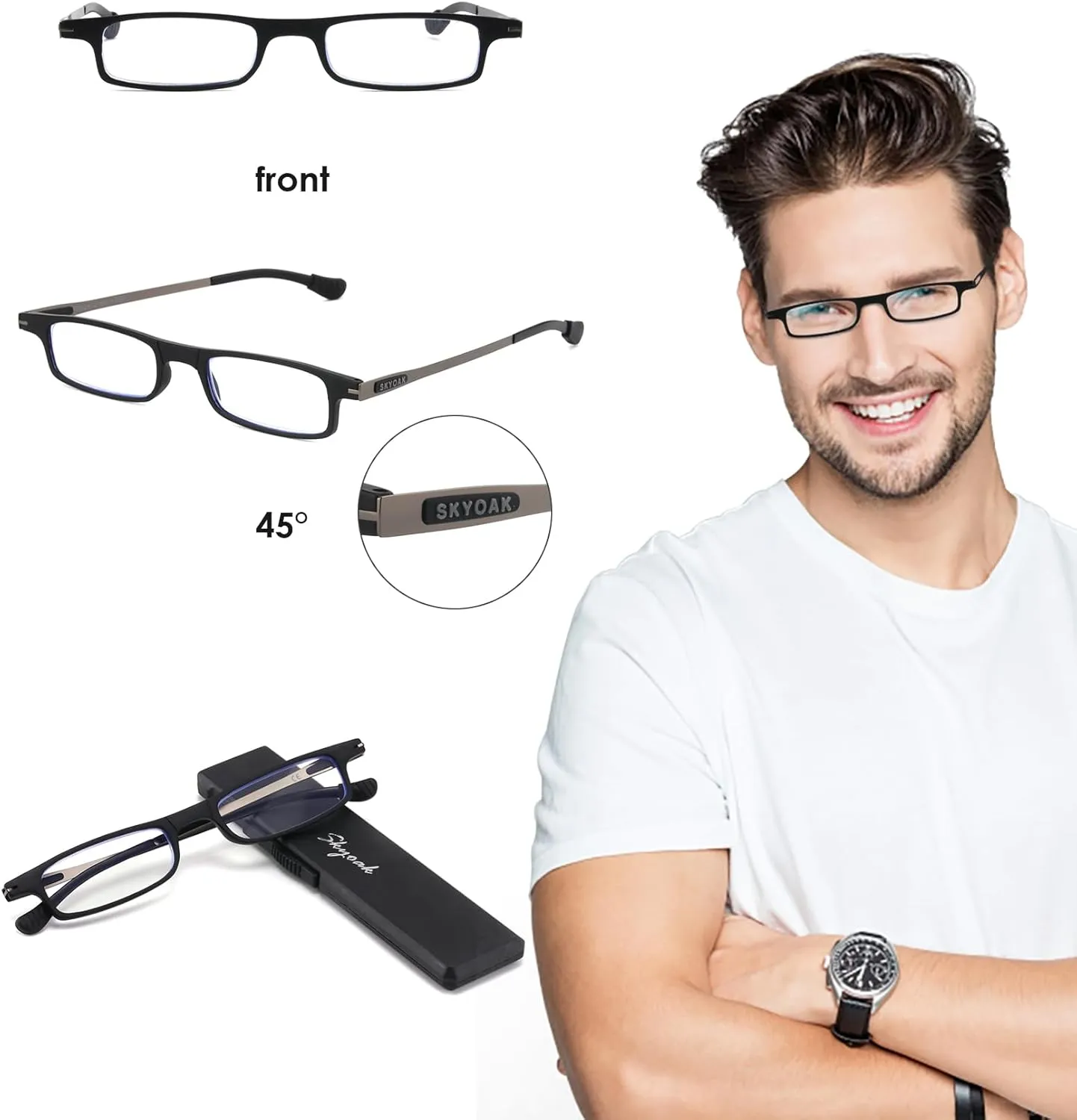 3 Pack Ultra thin Lightweight Folding Reading Glasses Women Men TR90 Blue Light Blocking Anti UV/Eyestrain Foldable Compact Computer Readers Portable Unique Stretchable Slim Flat case Gunmetal  2.5