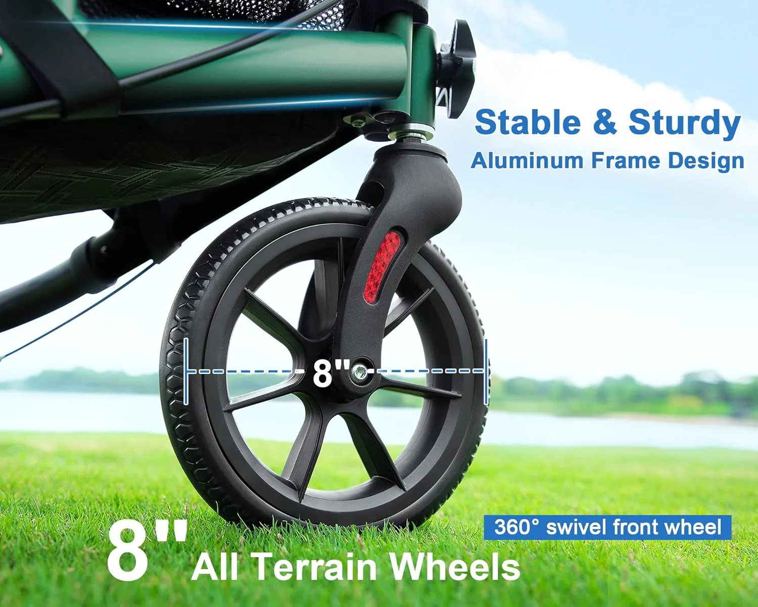 3 Wheel Rollator Walker with Seat for Slim Seniors, Padded Backrest Lightweight Foldable Walker Ideal for Elderly, 8 Inch Tri-Wheel Modern Mobility Walking Aid Aluminum, Green