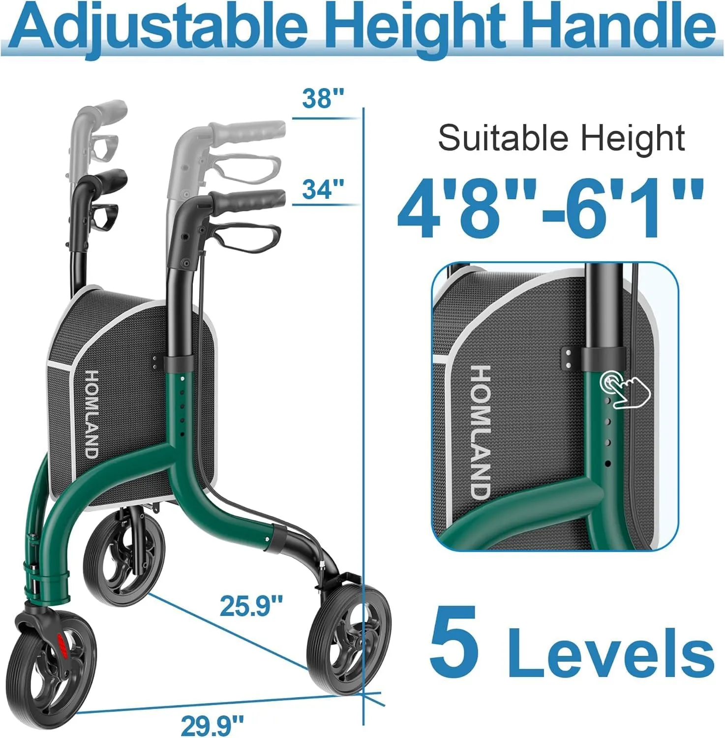 3 Wheel Walkers for Seniors, FSA/HSA Eligible Foldable Wheeled Rollator with Cane Hold and Cup Hold, Lightweight Three Wheel Rolling Walker Height Adjustable for Seniors