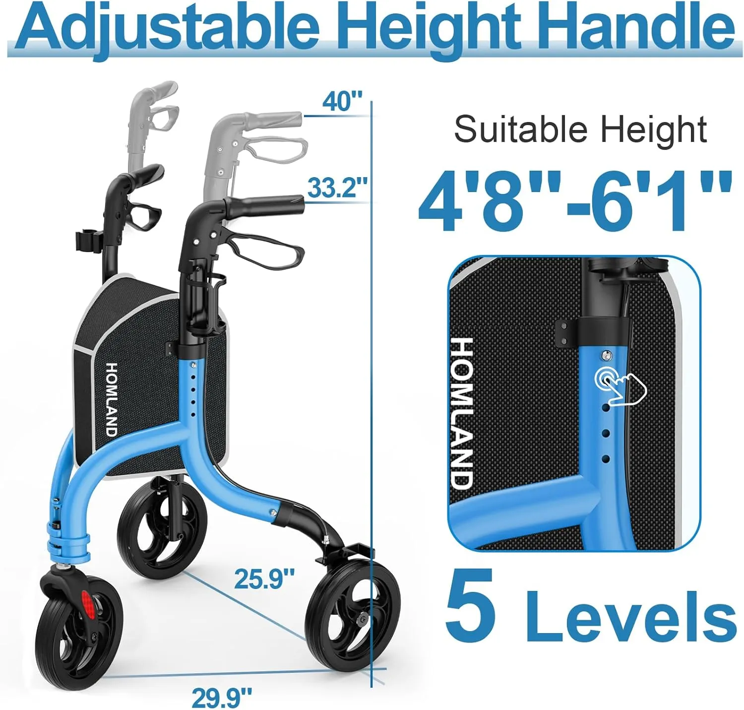 3 Wheel Walkers for Seniors, FSA/HSA Eligible Foldable Wheeled Rollator with Cane Hold and Cup Hold, Three Wheel Rolling Walker Height Adjustable for Seniors
