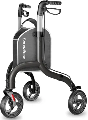3 Wheel Walkers for Seniors, Lightweight Foldable Aluminum Rollator Walker, Height Adjustable Three Wheel Walker, FSA HSA Eligible, Black