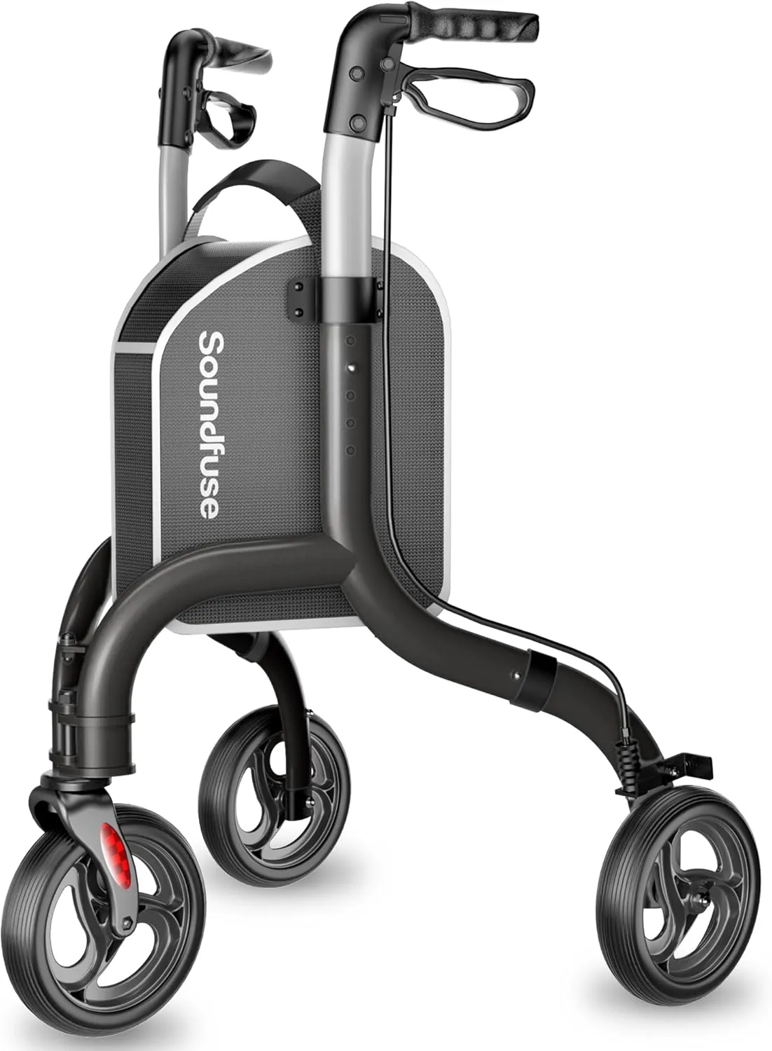 3 Wheel Walkers for Seniors, Lightweight Foldable Aluminum Rollator Walker, Height Adjustable Three Wheel Walker, FSA HSA Eligible, Black