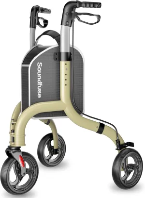 3 Wheel Walkers for Seniors, Lightweight Foldable Aluminum Rollator Walker, Height Adjustable Three Wheel Walker, FSA HSA Eligible, Champagne