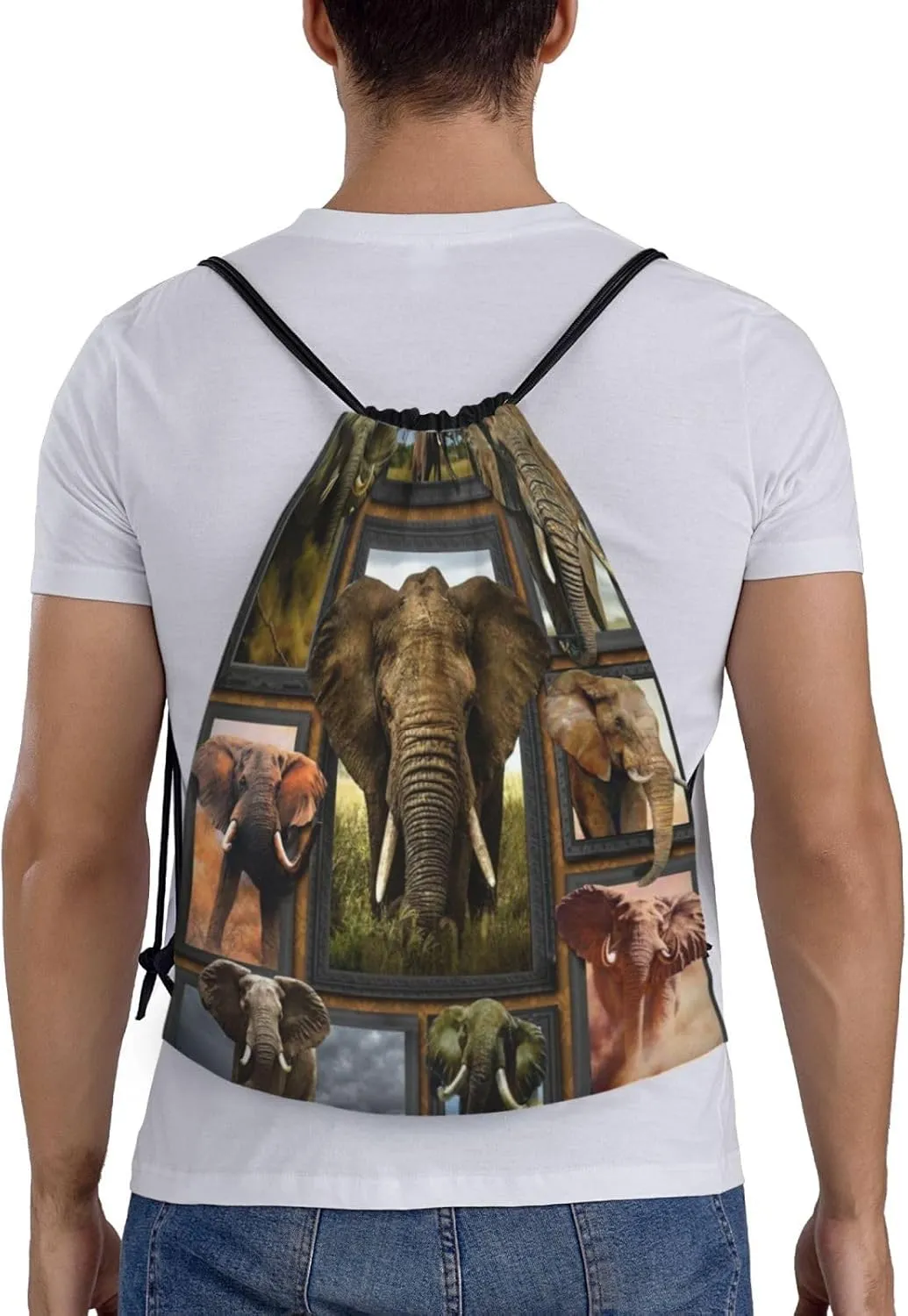3D African Elephants Drawstring Gym Bags Draw String Bags Drawstring Backpack for Sports, Gym, Travel, Swimming, Beach