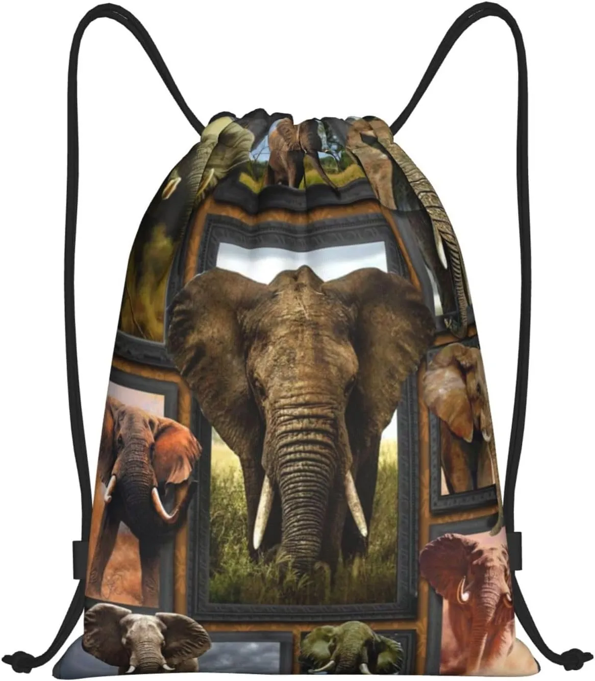 3D African Elephants Drawstring Gym Bags Draw String Bags Drawstring Backpack for Sports, Gym, Travel, Swimming, Beach