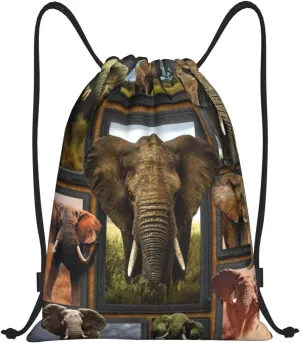 3D African Elephants Drawstring Gym Bags Draw String Bags Drawstring Backpack for Sports, Gym, Travel, Swimming, Beach