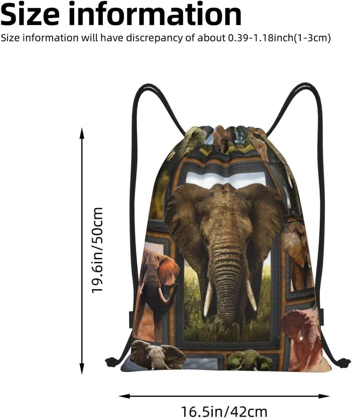 3D African Elephants Drawstring Gym Bags Draw String Bags Drawstring Backpack for Sports, Gym, Travel, Swimming, Beach