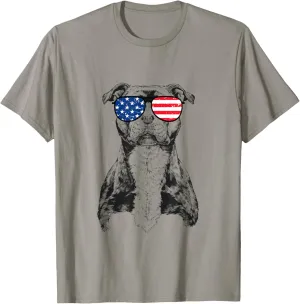 4th of July Stafford Staffy Dog Patriotic USA Sunglasses T-Shirt
