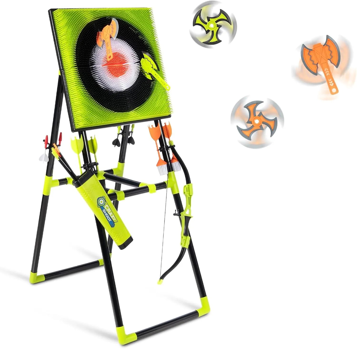 5 in 1 Axe Throwing Bristle Target for Backyard, Axe Throw & Lawn Dart Target Sets for Team Battles with 4 Axes 4 Stars 4 Darts 4 Lawn Darts 6 Arrows Indoor/Outdoor Games Competition-Ready Set