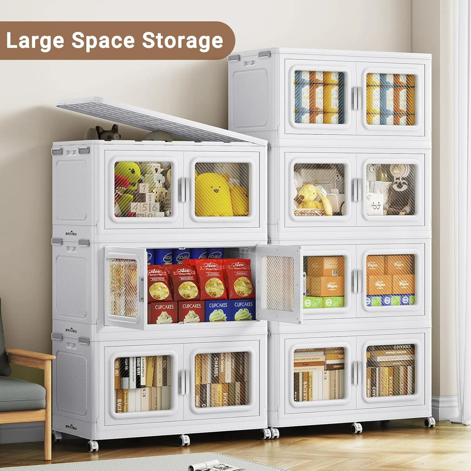 55Gal Extra Large Storage Bins with Lid, 220Qt Plastic Stackable Storage Bins with Wheels, Collapsible Closet Organizer and Storage Drawers, Storage Cabinets for Home, Office, 1 Pack, White