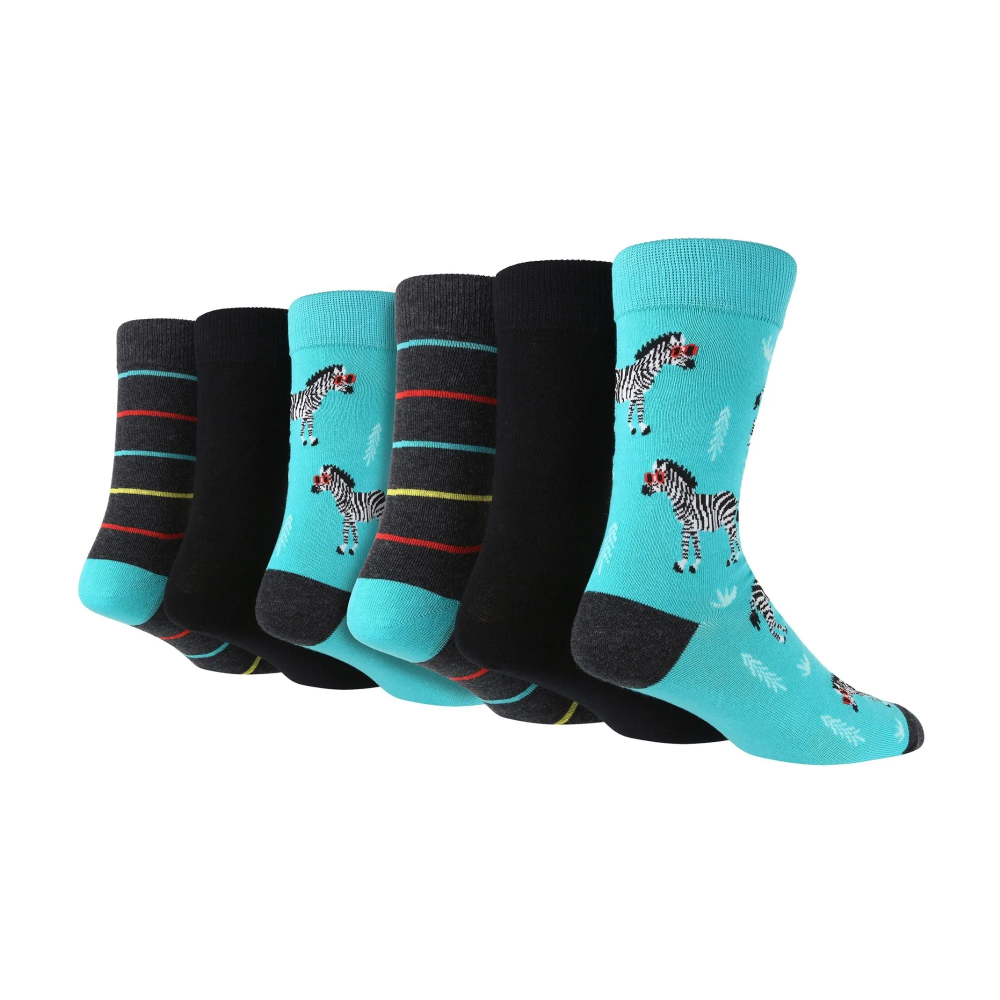 6 Pack Mens Novelty Jacquard Patterned Cotton Dress Socks