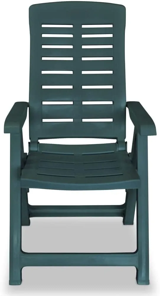 6-Pack Plastic Reclining Patio Chairs Outdoor Furniture Green Foldable Lounge Chairs with 4 Adjustable Positions for Garden Poolside and Beach Camping