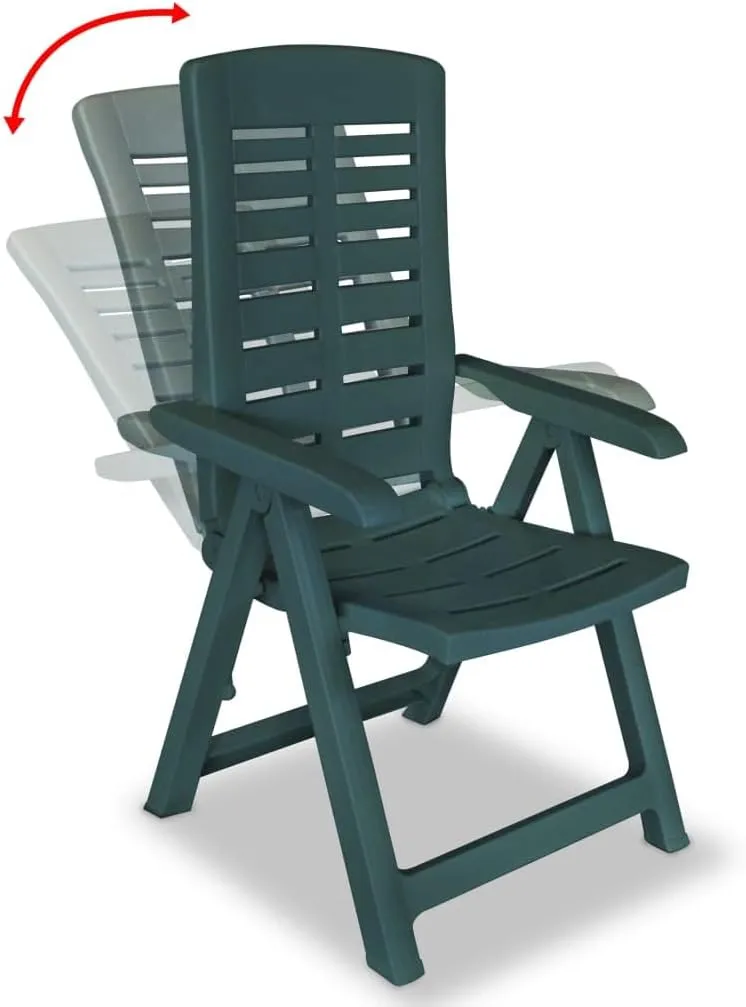 6-Pack Plastic Reclining Patio Chairs Outdoor Furniture Green Foldable Lounge Chairs with 4 Adjustable Positions for Garden Poolside and Beach Camping