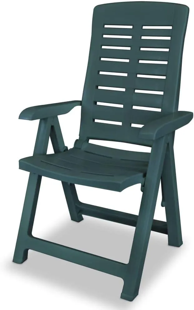 6-Pack Plastic Reclining Patio Chairs Outdoor Furniture Green Foldable Lounge Chairs with 4 Adjustable Positions for Garden Poolside and Beach Camping