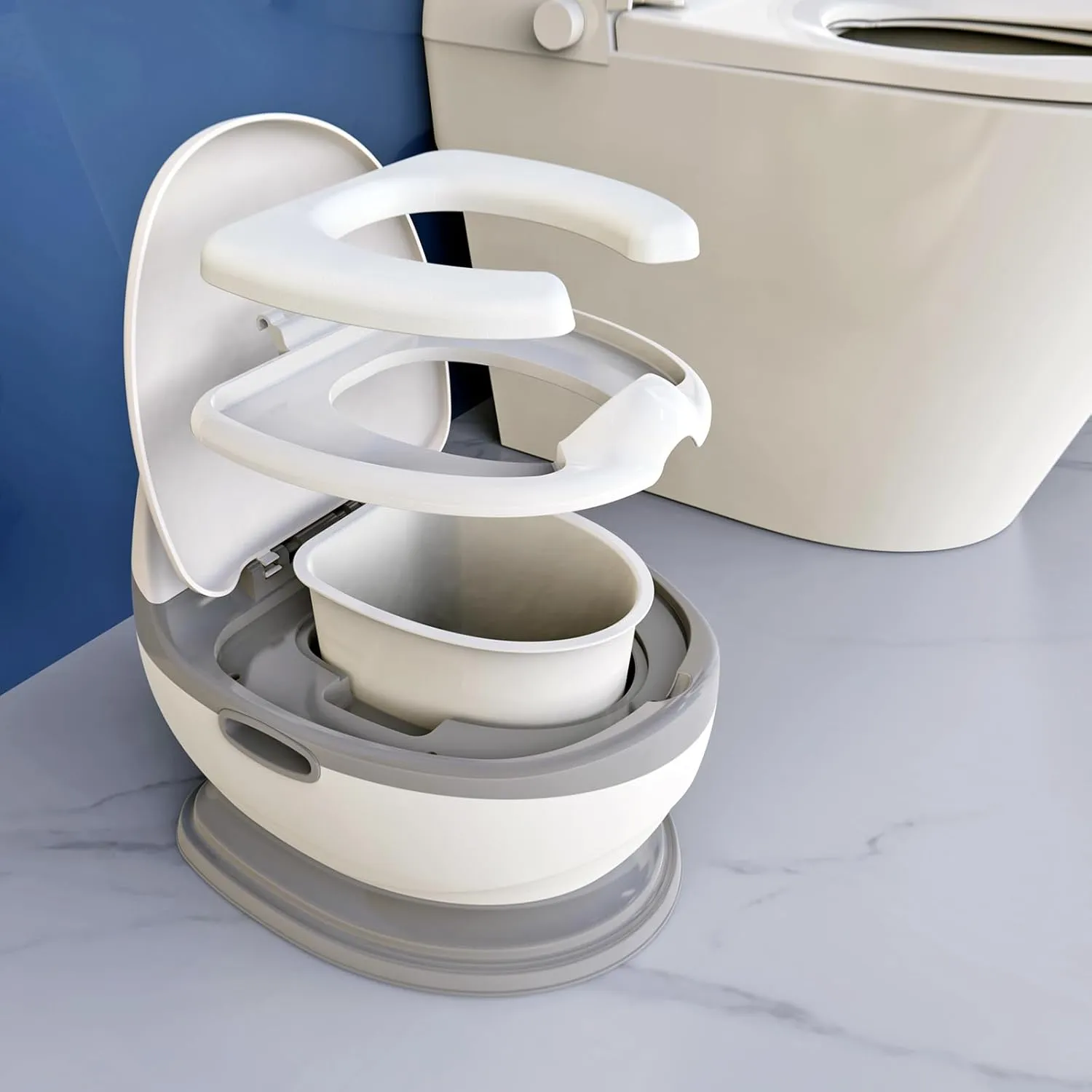 711TEK Toddler Potty Training Toilet – Larger Size with Realistic Flushing Sound, Sturdy Non-Slip Design, Fun Built-in Splash Guard, Removable PVC Soft Seat – Easy to Clean, Baby Toilet Trainer, Grey