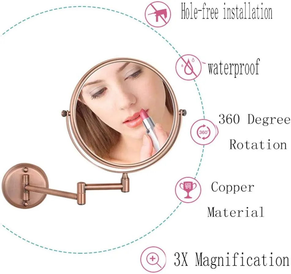 8-Inch Wall Mounted Makeup Mirror, Double Sided Magnifying Makeup Mirror for Bathroom, 3x/5x/7x/10x Magnification, 360 Degree SwivelNo Light, Extendable Arm, Round