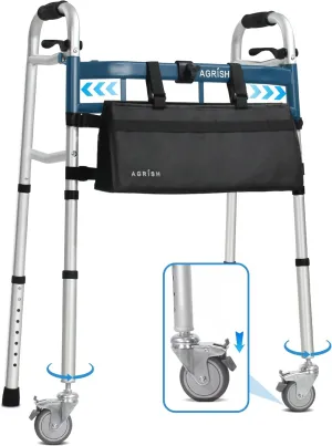 Agrish Narrow Walkers for Small Spaces - FSA/HSA Eligible Walker with 360° Swivel Wheels&Brakes, Width&Height Adjustable, Narrow Walkers with Basket, Foldable Walker for Seniors, Up to 350 lbs