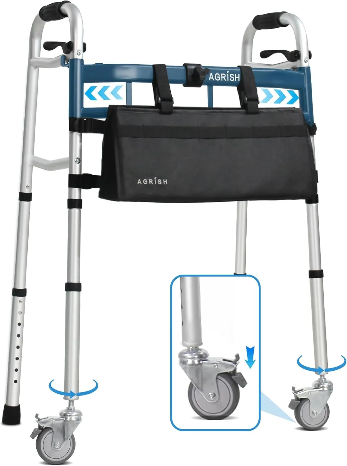 Agrish Narrow Walkers for Small Spaces - FSA/HSA Eligible Walker with 360° Swivel Wheels&Brakes, Width&Height Adjustable, Narrow Walkers with Basket, Foldable Walker for Seniors, Up to 350 lbs