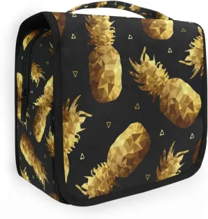 ALAZA Gold Pineapple Hanging Toiletry Bag for Women Travel Cosmetics Bag Large Capacity Makeup Pouch with Hook Bathroom Storage Bag Waterproof
