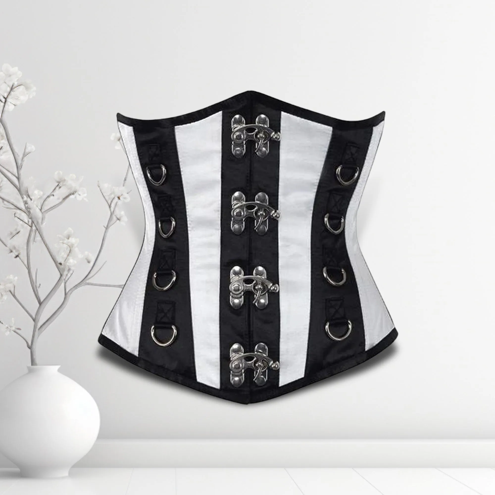 Ally Women Underbust Corset White Cotton Steel Boned Waist Trainer