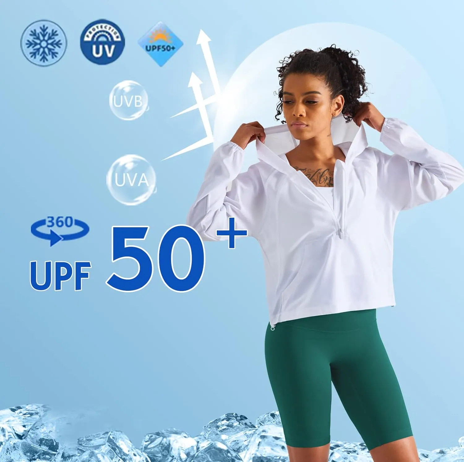 altiland Lightweight Workout Jacket for Women, Cropped Athletic Gym Running Hoodie, UV Protection Half Zip Pullover UPF 50 