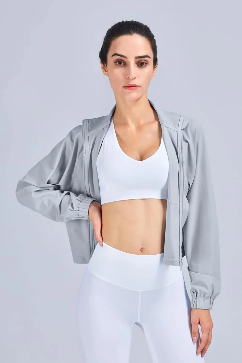 altiland Women's Athletic Running Yoga Gym Track Zip Up Cropped Jackets UPF 50  Sun Protection Long Sleeve Workout Shirts
