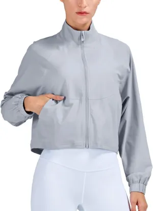 altiland Women's Athletic Running Yoga Gym Track Zip Up Cropped Jackets UPF 50  Sun Protection Long Sleeve Workout Shirts